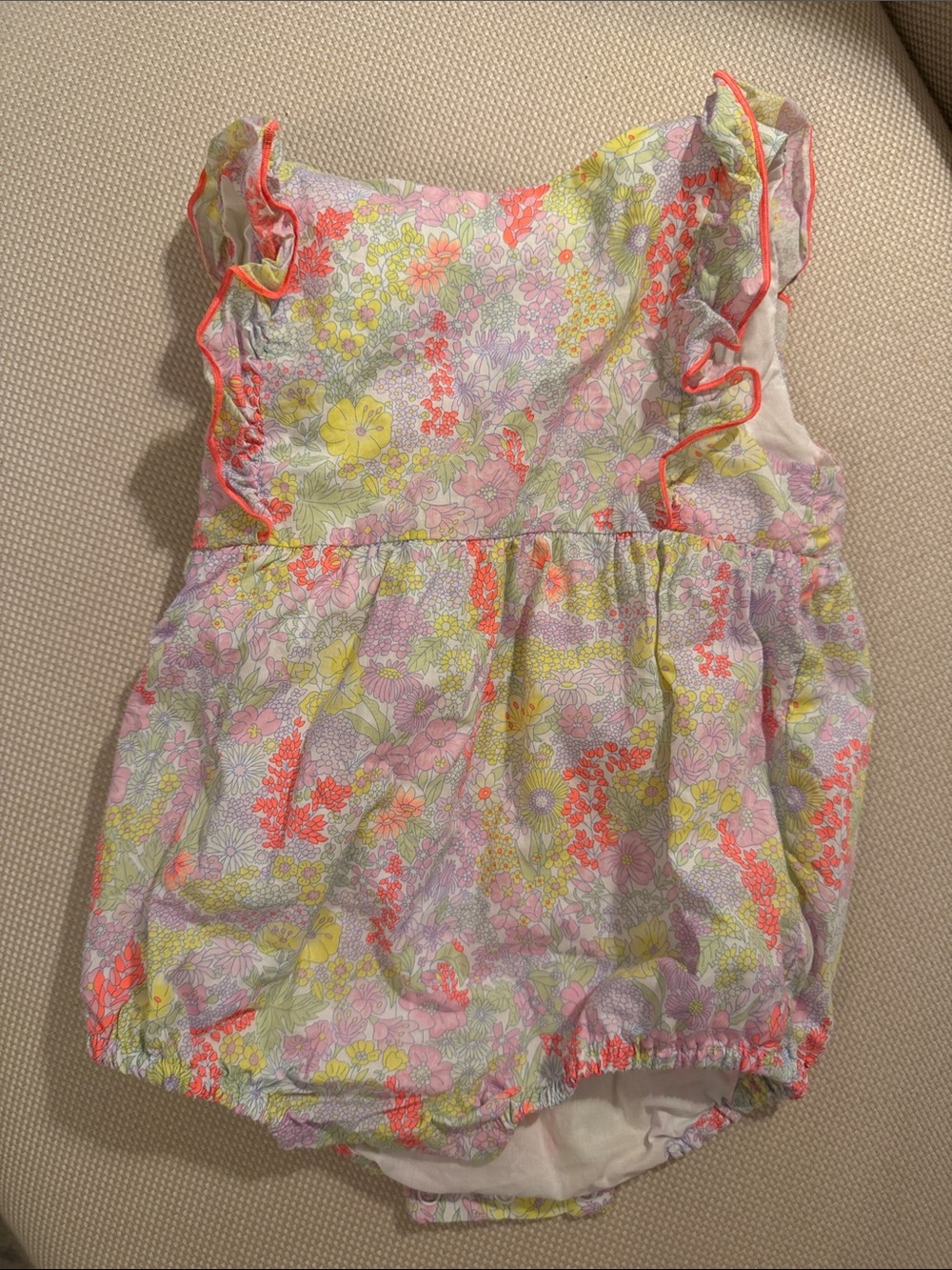 Jacadi Floral Cotton Romper in Pink, Yellow & Green